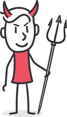 Stick Figure Devil with Trident and Red Horns