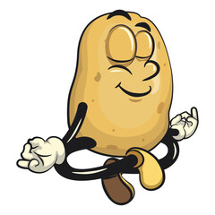 cute cartoon potato mascot vector meditating, happy smiling character isolated on transparent background, work of hand drawn