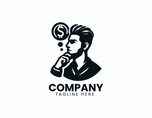Thoughtful Man Pondering Deep Ideas Creative Mind Illustration Vector Logo Design