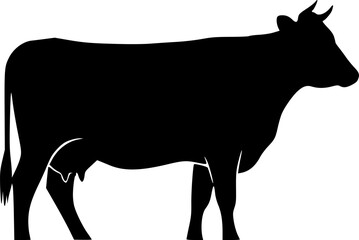 cow, silhouette, black and white, minimalist, vector illustration