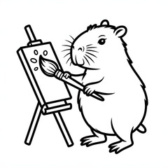 Coloriage - Capybara en train de peindre sur une toile