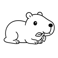 Obraz premium Coloriage - Bébé capybara allongé avec feuille