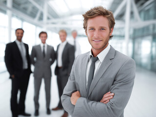 Fototapeta premium Confident Business Team Leader Standing in a Modern Office Environment