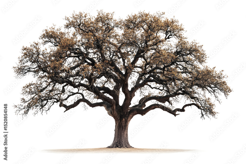 Poster majestic old oak tree with sprawling branches, isolated on a transparent background background remov