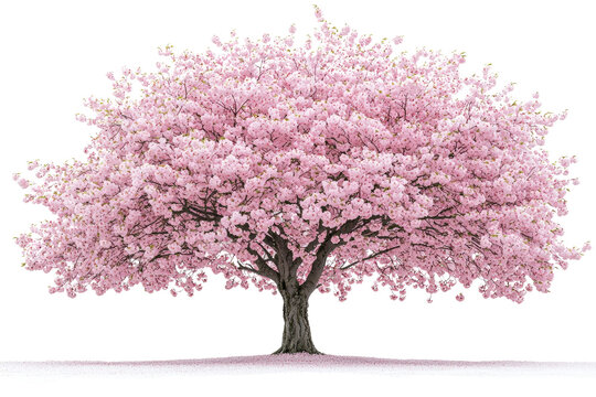 A majestic cherry blossom tree in full bloom, showcasing delicate pink flowers background removed