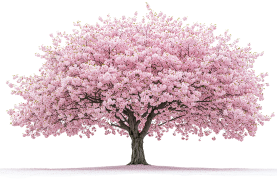 A majestic cherry blossom tree in full bloom, showcasing delicate pink flowers background removed