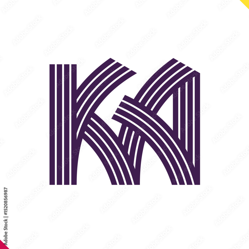 Fototapete Parallel line monogram initial logo, combination of letter K and A. Best for name abbreviation.