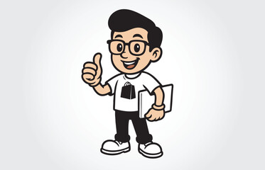 Geeky Boy Programmer or Developer Cartoon Character Template
