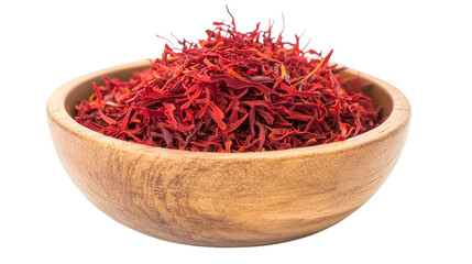 Fototapeta premium saffron thread in the wooden plate, isolated on the white background.