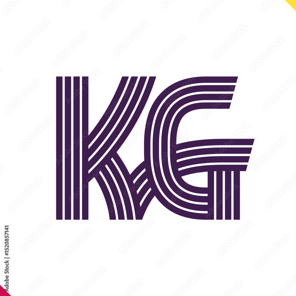 Fototapete parallel line monogram initial logo, combination of letter k and g. best for name abbreviation.