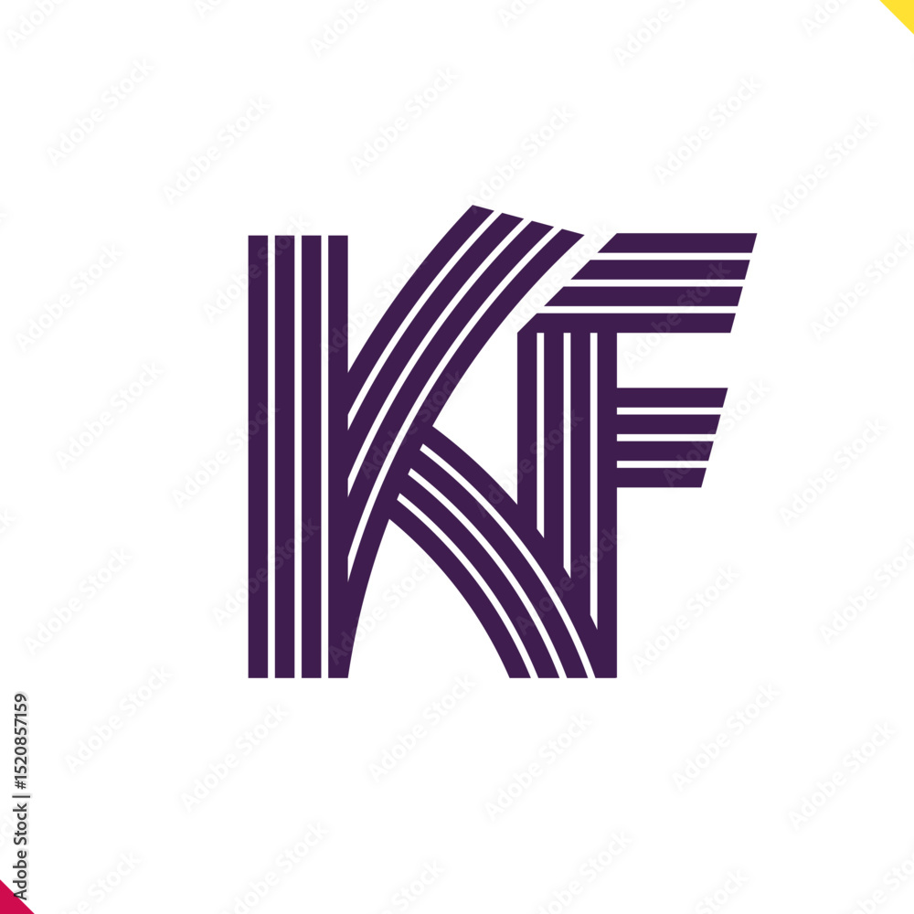 Fototapete parallel line monogram initial logo, combination of letter k and f. best for name abbreviation.