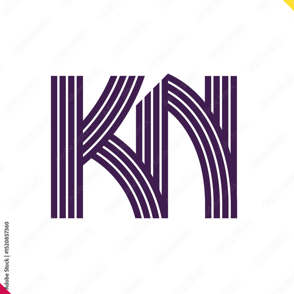 Fototapete parallel line monogram initial logo, combination of letter k and n. best for name abbreviation.