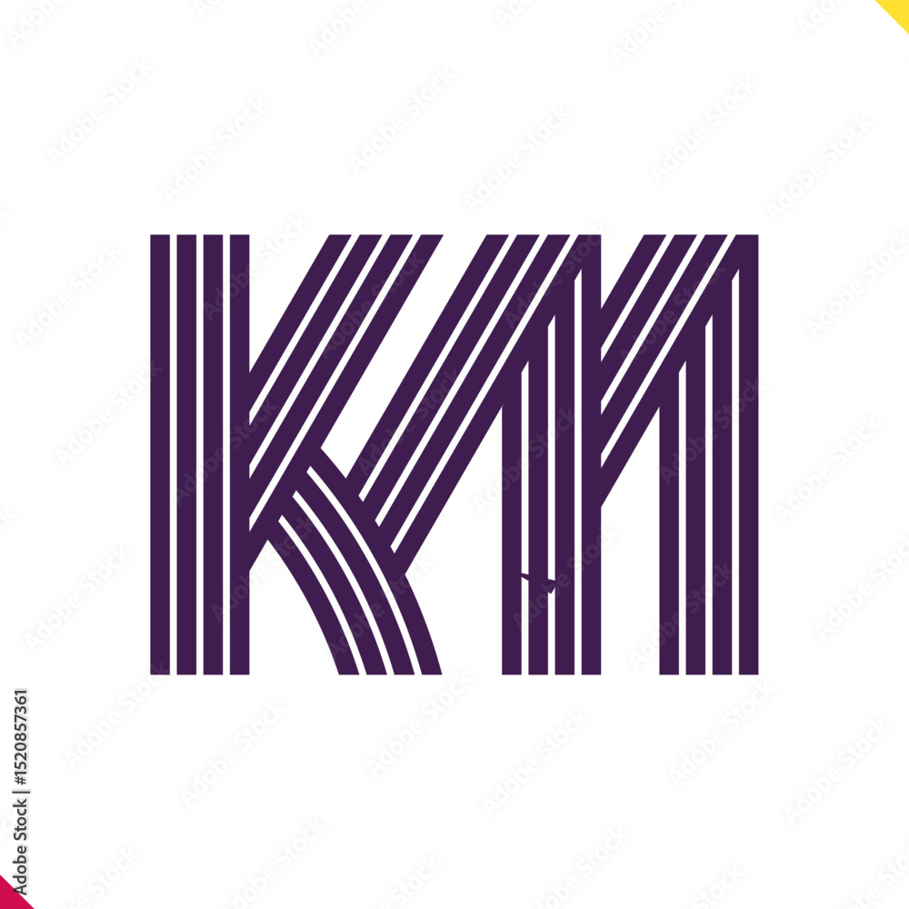 Fototapete parallel line monogram initial logo, combination of letter k and m. best for name abbreviation.
