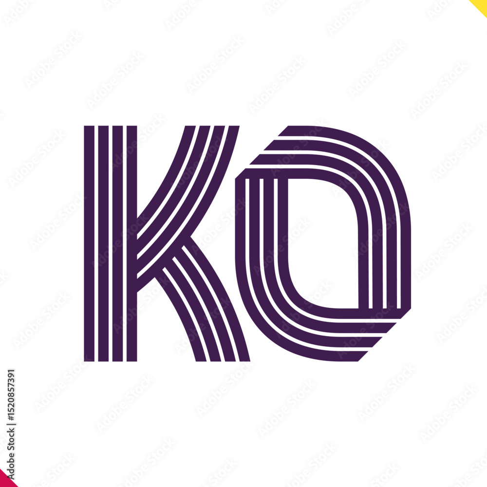Fototapete parallel line monogram initial logo, combination of letter k and o. best for name abbreviation.