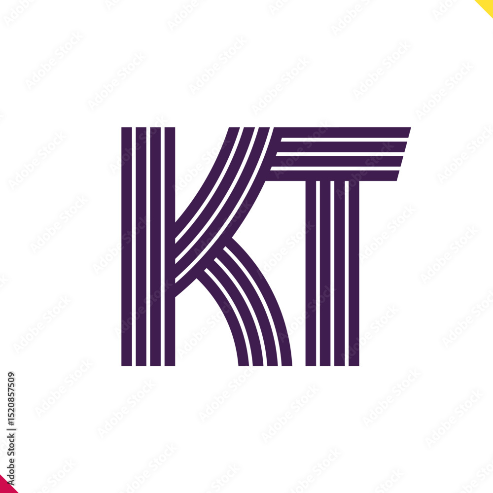 Fototapete parallel line monogram initial logo, combination of letter k and t. best for name abbreviation.