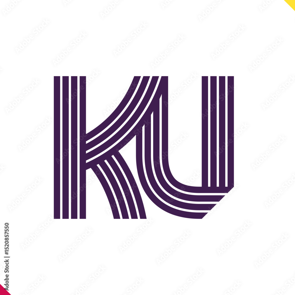 Fototapete parallel line monogram initial logo, combination of letter k and u. best for name abbreviation.