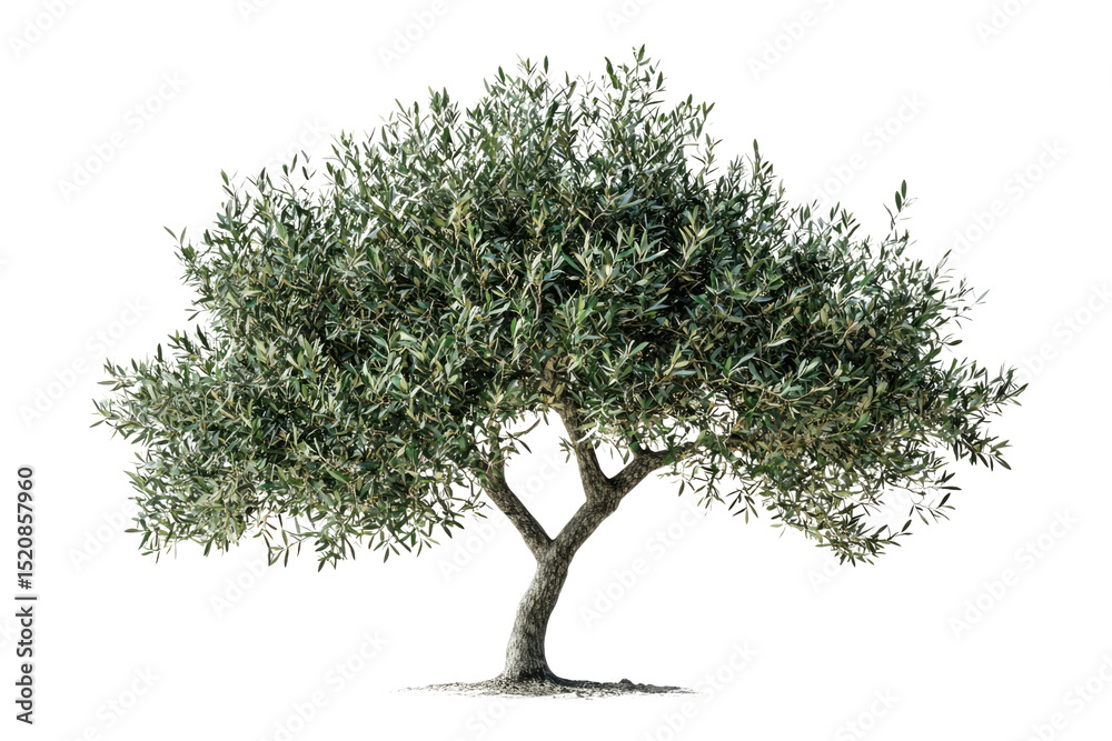 Poster isolated olive tree with lush green foliage and a strong, gnarled trunk, perfect for design elements