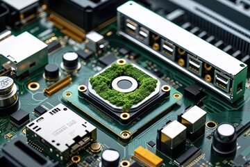 Fototapeta premium Eco-Friendly Sustainable Computer Hardware: Detailed Closeup of Progressive Tech Components