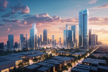 Cutting Edge Urban Design with Digital Art City Silhouette and Skyline Integration in a Modern Network System