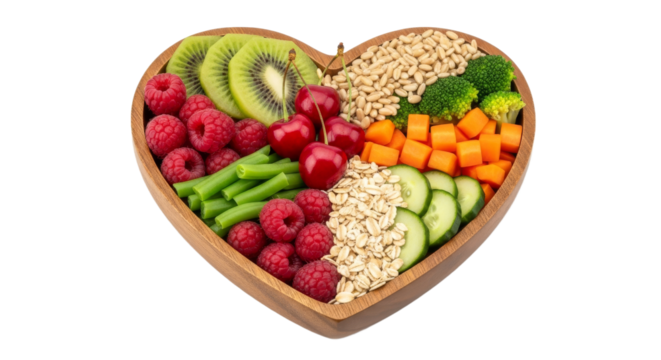 Vibrant heartshaped bowl overflowing with nutritious bounty