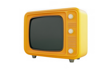 Retro yellow television set png, vintage tv receiver, old-fashioned television, 3d render, media device, isolated on transparent background
