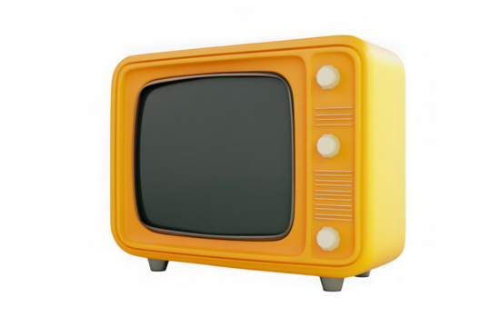 Retro yellow television set png, vintage tv receiver, old-fashioned television, 3d render, media device, isolated on transparent background