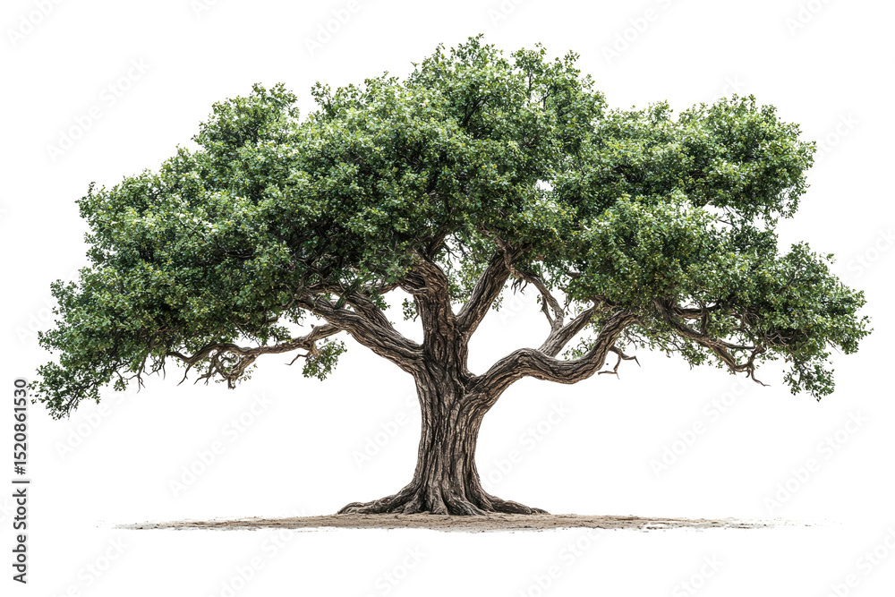 Poster majestic ancient tree with sprawling branches and lush green foliage, isolated on transparent backgr