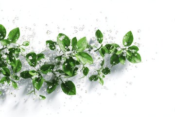 Obraz premium green leaves with white color splash on white background