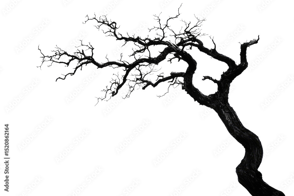 Aufkleber silhouette of a gnarled, leafless tree branch against a muted green backdrop background removed