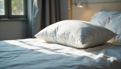Soft, fluffy pillow, freshly laundered and plump, ready for a comfortable night's sleep A serene and inviting image perfect for home decor and sleep-related products , decor, home, laundered pillow