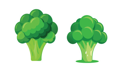 Two cartoon broccoli florets isolated on white