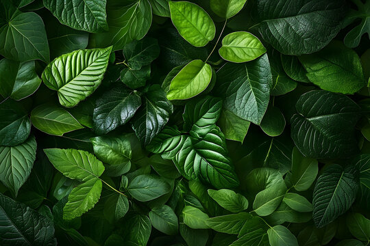 A vibrant arrangement of various green leaves.