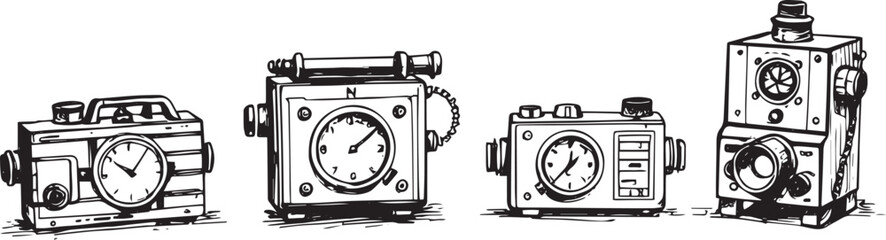 Mechanism set, retro, vintage, steampunk, cyberpunk, decorative elements. Ideal design for social media, cover, banner, flyer, music, ads.