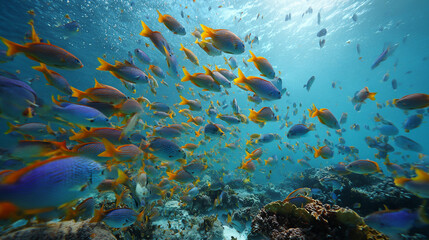 Naklejka premium Exploring Vibrant Marine Life: Underwater Photography of Tropical Fish and Coral Reefs