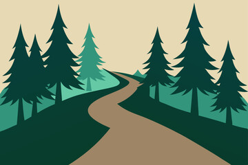 Obraz premium Christmas winter forest landscape vector illustration with snow-covered trees
