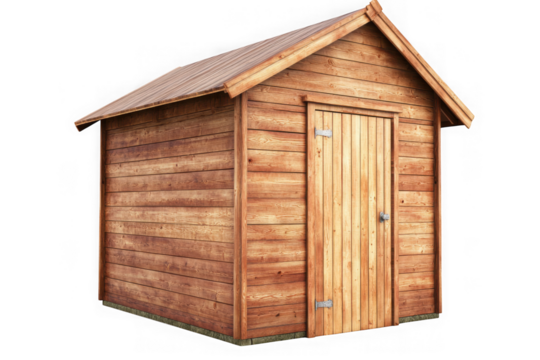 High resolution wooden garden shed, outdoor storage, backyard structure, woodwork, carpentry, tool shed, diy project isolated on transparent background