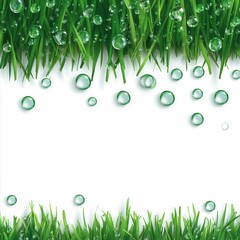 Fototapeta premium Fresh Green Grass with Water Droplets on White Background for Natural Aesthetics