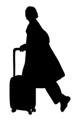 Silhouette of a girl exploring the world. Traveling with a suitcase. Vector illustration.