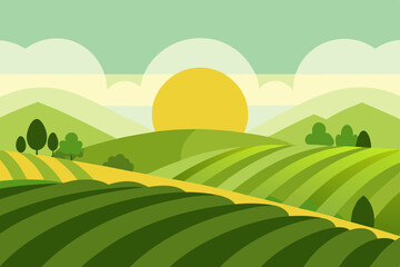 Fototapeta premium Green grass field under a blue summer sky