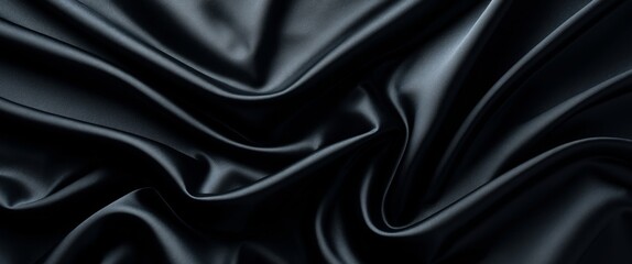 Obraz premium Elegant Dark Fabric. Abstract Black Silk Background with Smooth, Flowing Waves.