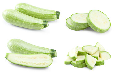 sliced green zucchini or marrow isolated on white background. clipping path