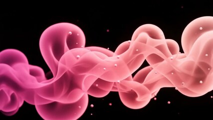 Abstract Pink Fluid Shapes With Transparent Overlay and Particle Effects Against Black Background - Powered by Adobe