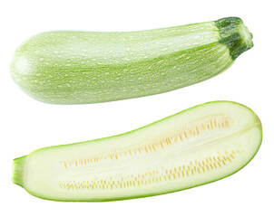 sliced green zucchini or marrow isolated on white background. clipping path
