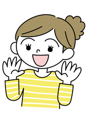 笑顔で驚く女性のシンプルな手描きのイラスト