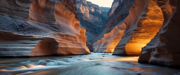 Flowing River Through a Majestic Canyon, Capturing Natures Beauty and Power