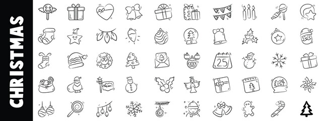 Cute hand drawn christmas icons doodle set