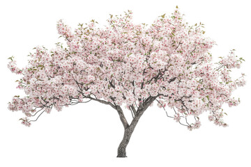 A full bloom pink cherry blossom tree isolated on transparent background background removed
