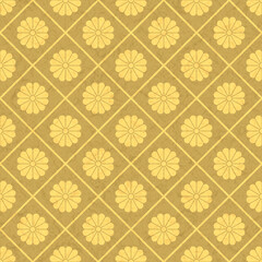 日本の伝統文様　菊の花と格子紋様