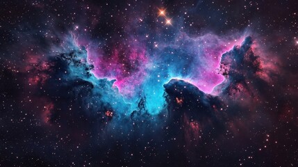 Vivid Cosmic Nebula with Bright Stars and Colorful Clouds in Space