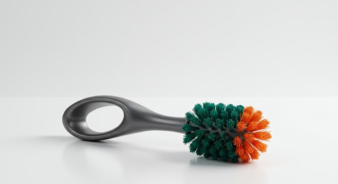 Gray handle bottle brush with orange and green scrub head - Powered by Adobe